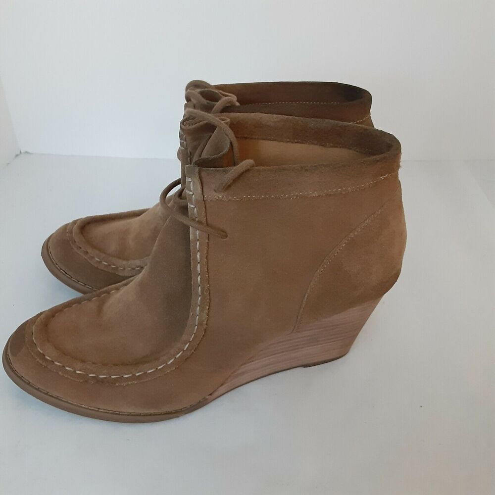 Lucky Brand Suede Leather Wedge Boot Camel sz 11M Versatile, NOTE